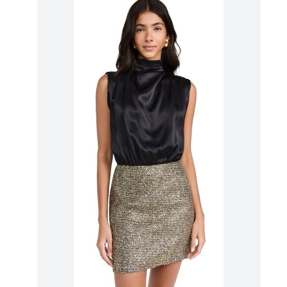 NWOT Amanda Uprichard Brantley Mixed Media Cocktail Minidress in Black/Gold SZ S - Picture 1 of 7